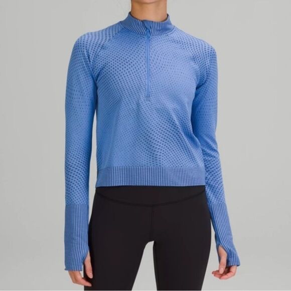 Lululemon  Rest Less Cropped Half-Zip Grid Warp Blue Nile/Night Sea Size 8 - Picture 1 of 9